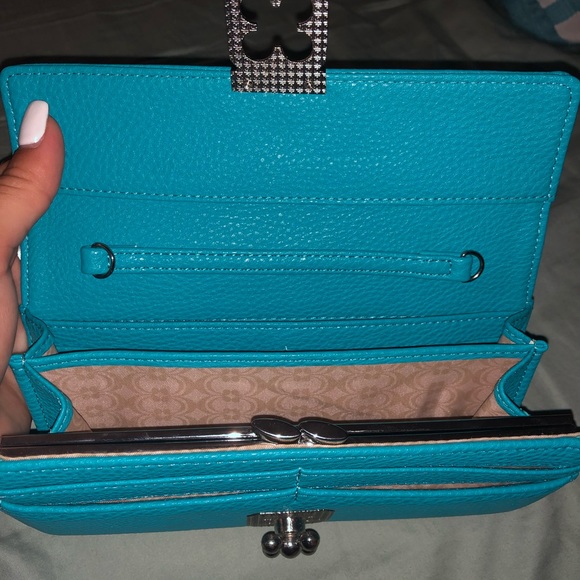 Bright Blue wallet with shoulder strap - Picture 3 of 5